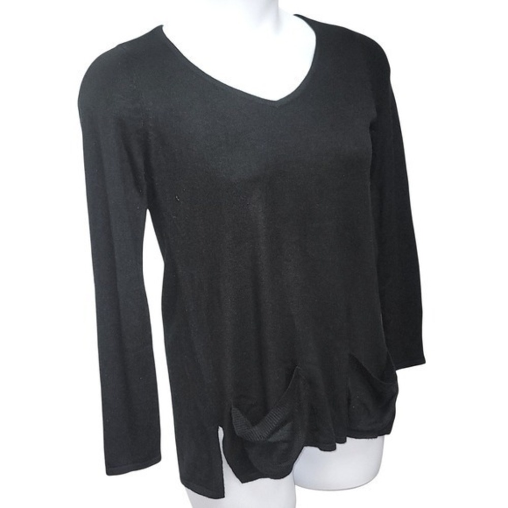 NY & Co. Women's Black Knit V-Neck Pockets Long Sleeves Sweater Lagenlook Office